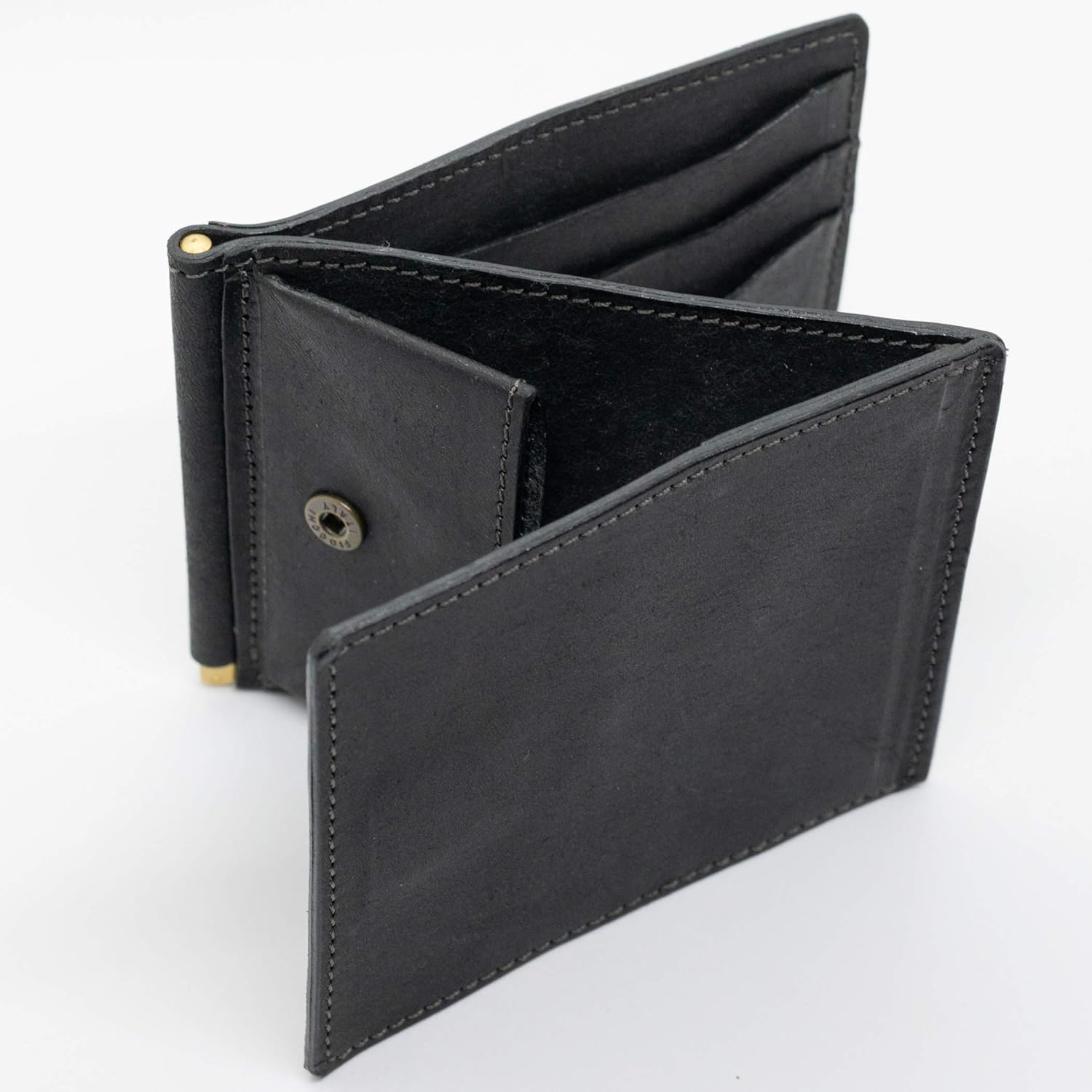 Hizu Factory Pueblo Genuine Leather Money Clip (with Coin Pocket) Made in Japan Artisan Handmade, Black