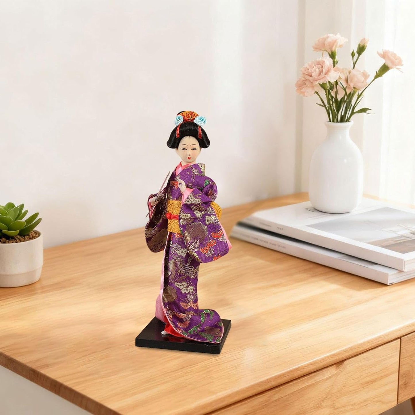 Perfk Japanese Geisha Kimono Doll, 9 Inch Elegant Traditional Collectors Traditional Craft for Table Cabinet Shelf Office Decoration, Style E
