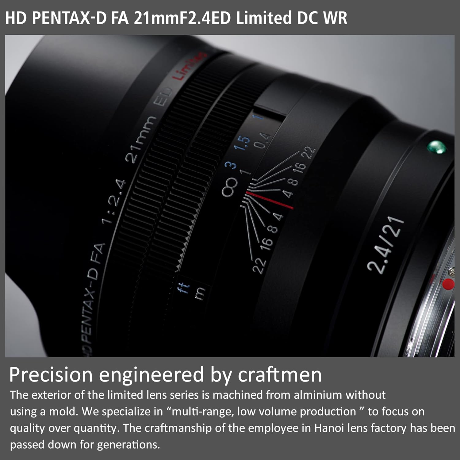 Pentax FA 21mmF2.4ED Limited DC WR Black Ultra Wide Angle Monofocal Lens [For Full Frame DSLR Cameras] Limited Lens Machined Aluminum Lens Barrel (28040)
