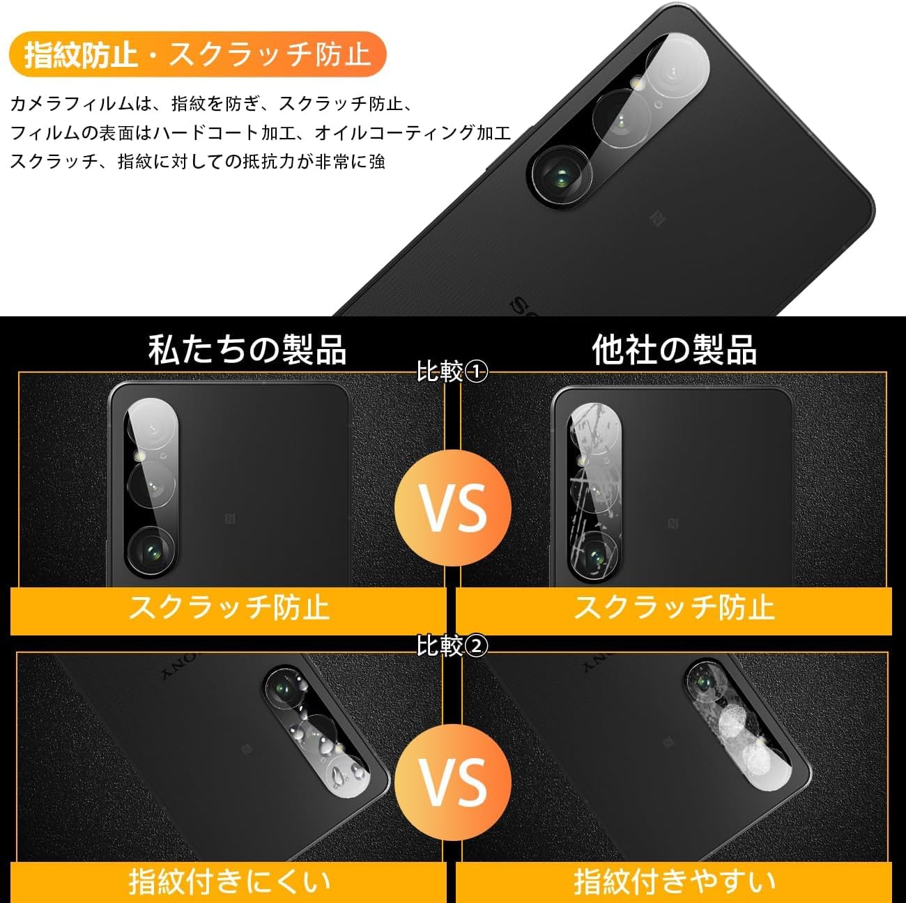 [Set of 2] Compatible Xperia 1 VI Camera Film, 2 x Xperia 1 VI SO-51E SOG13 Lens, Protective Cover, Black Edge, Overexposure Prevention, Japanese Glass Material, 9H Strength, Compatible Xperia 1 VI