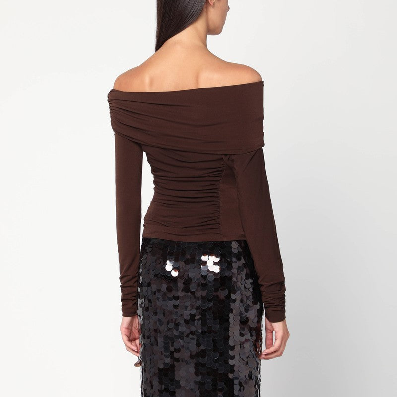 The The Andamane Top With Bare Shoulders In Brown Jersey - Image 5