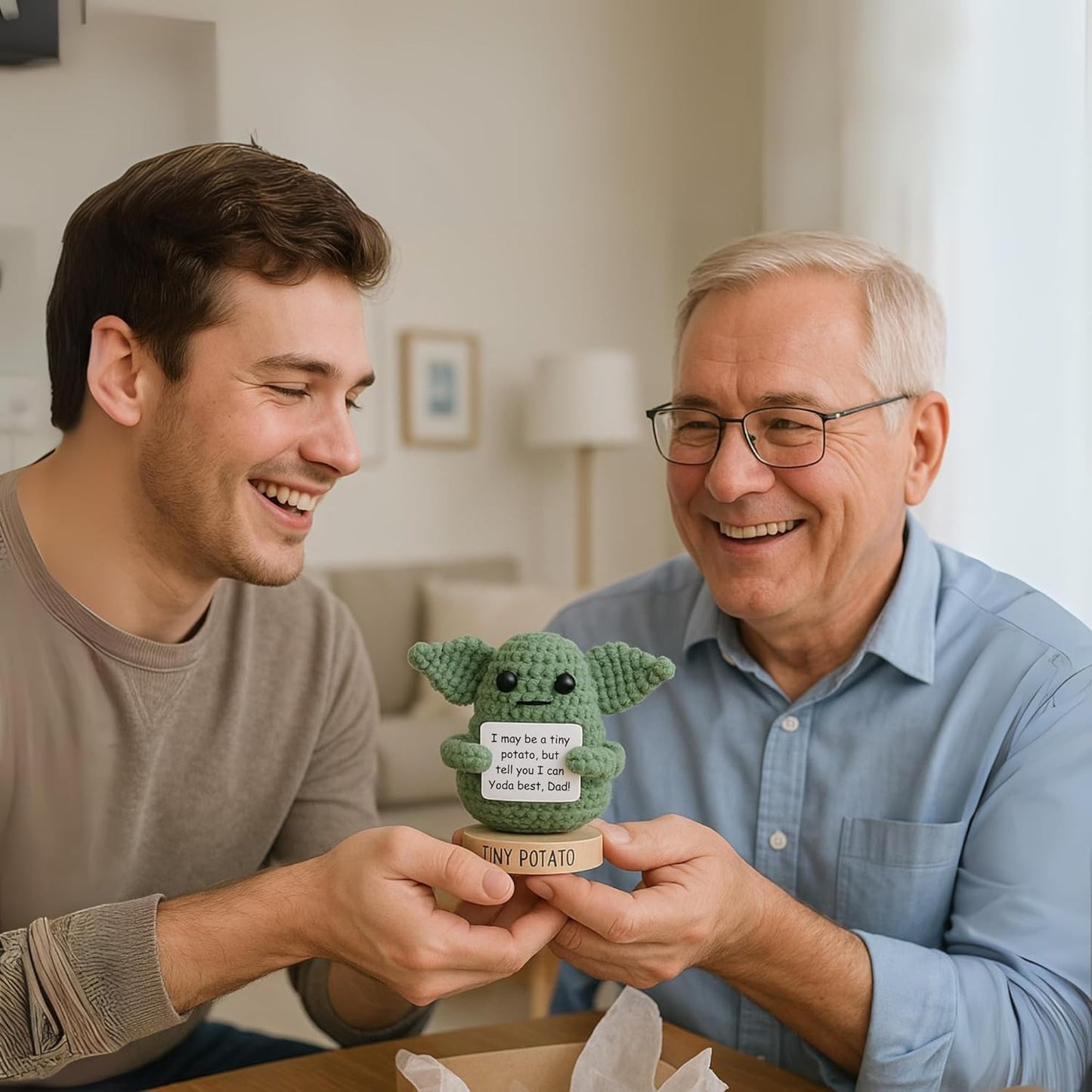 Regalos para papá de hijo y hija - Crochet positivo hecho a mano de Baby Yoda con 30 señales divertidas - Yoda mejor papá de Star Wars, regalo de cumpleaños para esposo, padrastro - Idea de regalo de