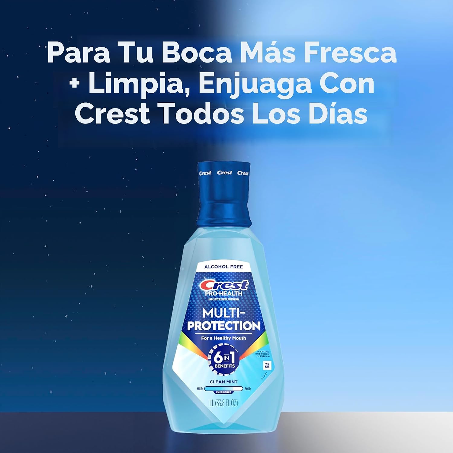 Crest Enjuague bucal Pro Health Multi-Protection, 1L, paquete de 2, beneficios 6 en 1, sin alcohol, reparación de esmalte, ambientador de aliento, anti caries, enjuague bucal con flúor, tratamiento para el mal aliento para adultos, contiene CPC