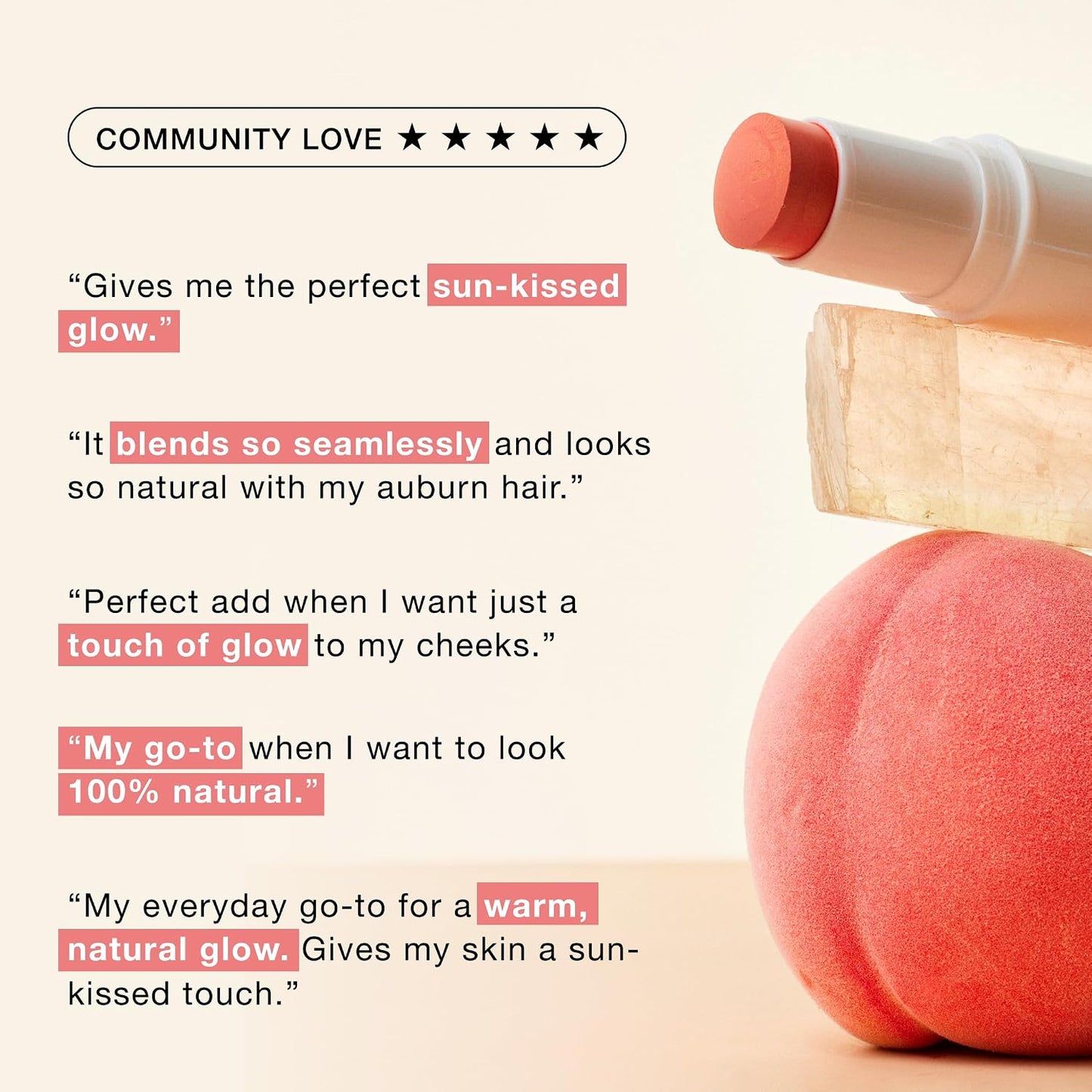 Barra y lápiz labial Boomstick Golden Peach® Warm Coral-Peach Blush | Multistick, vegano, maquillaje para mujeres mayores, piel madura, por Cindy Joseph