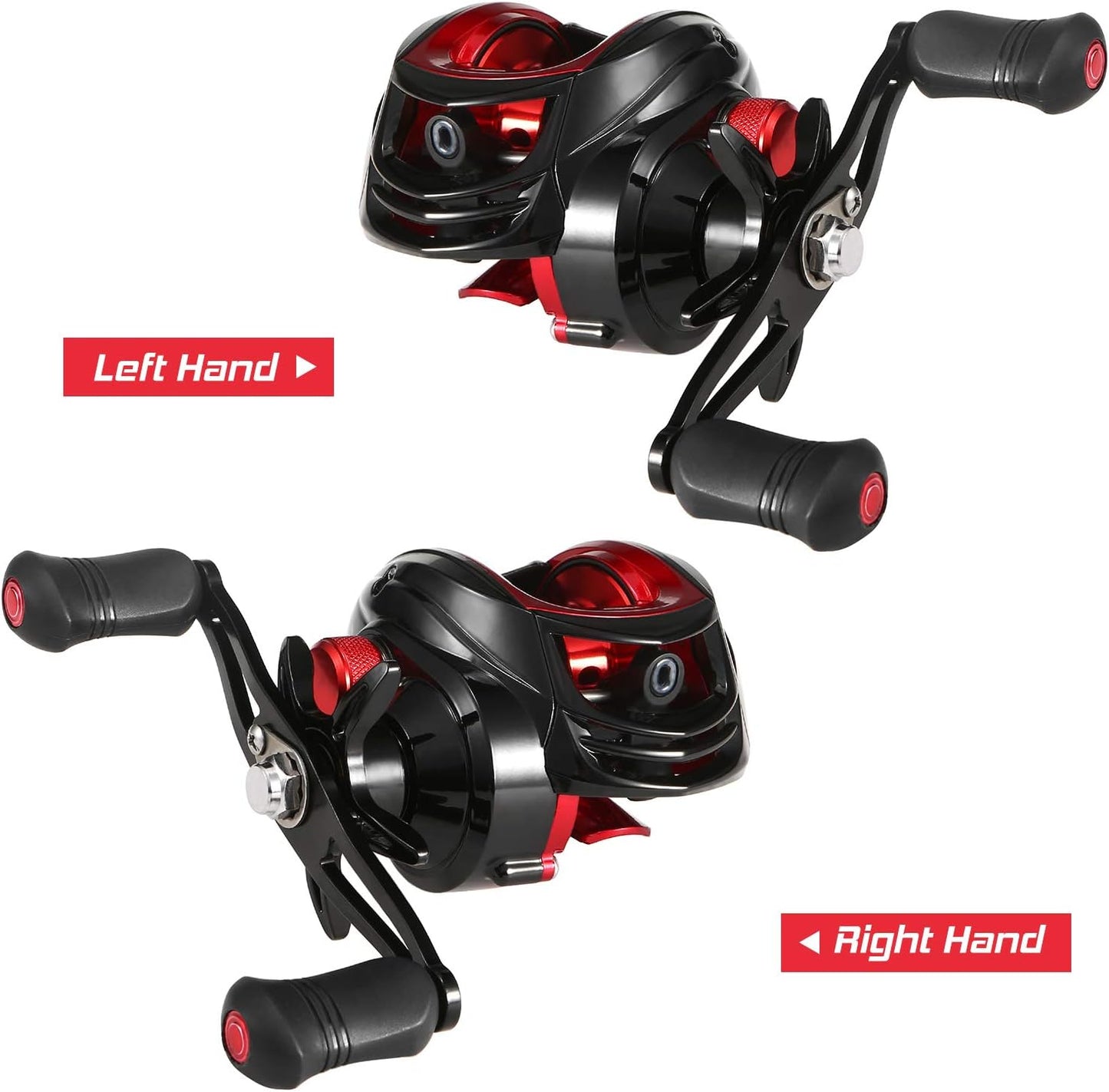 Baitcasting Reel 18+1BB Ball Bearing Baitcasting Fishing Reel High Speed 7.2:1 Gear Ratio Magnetic Brake System Bait Reel Red & Black Left/Right Angler