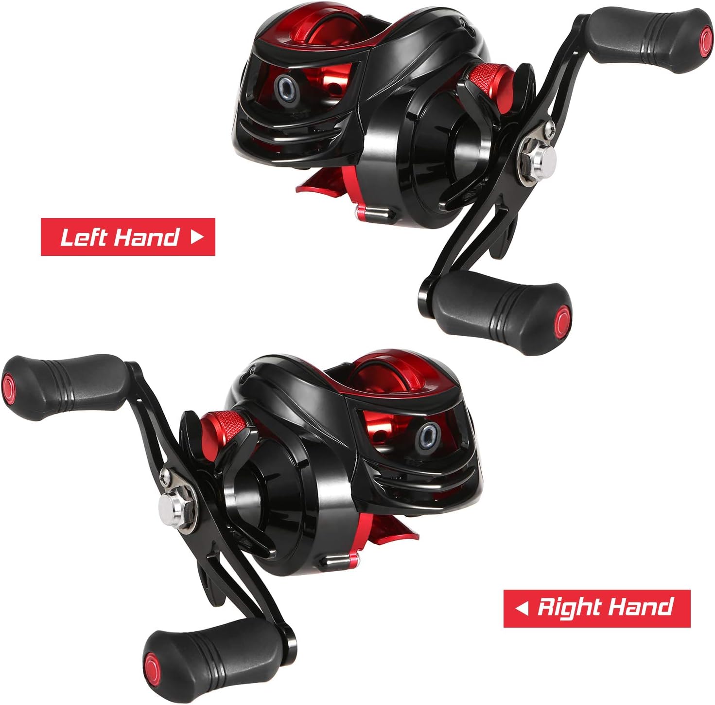 Baitcasting Reel 18+1BB Ball Bearing Baitcasting Fishing Reel High Speed 7.2:1 Gear Ratio Magnetic Brake System Bait Reel Red & Black Left/Right Angler