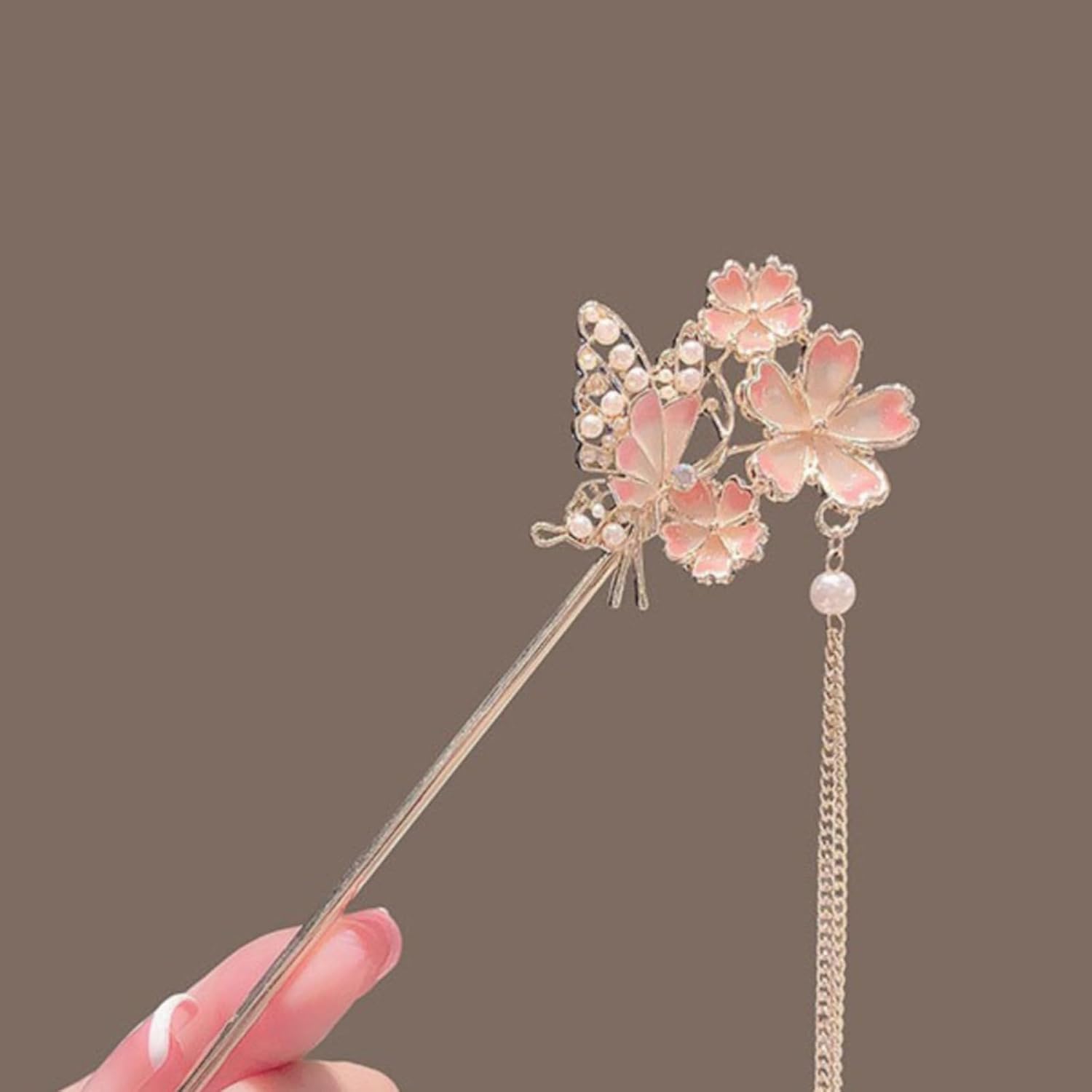 EZ PEACH Cherry Blossom Flower Pearl Hairpin Hair Clip Bangs Hair Closure Kimono Kimono Hair Accessory (Cherry Blossom 02)