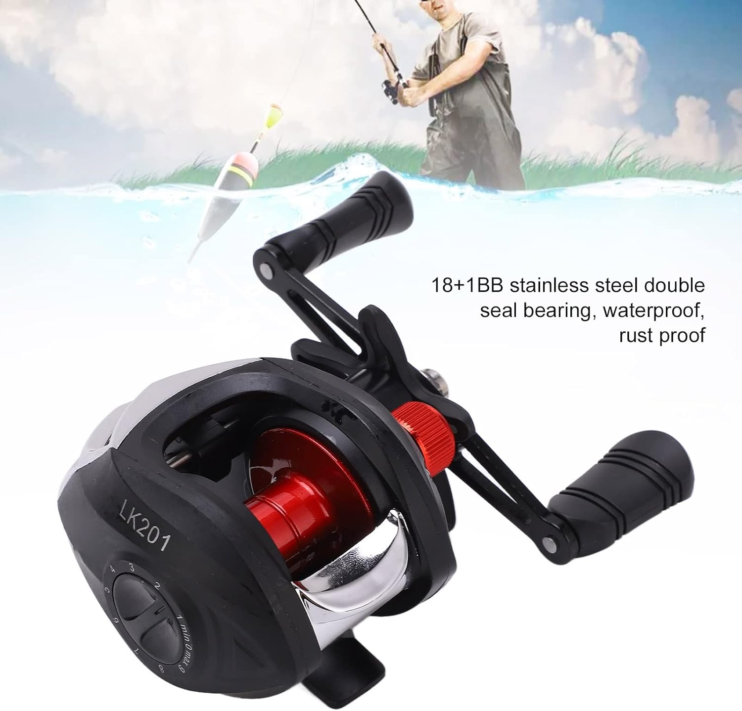 Raft Reel, Waterproof 17.6LB Drag Magnetic Brake Casting Reel 18+1BB Outdoor Double Seal Bearing
