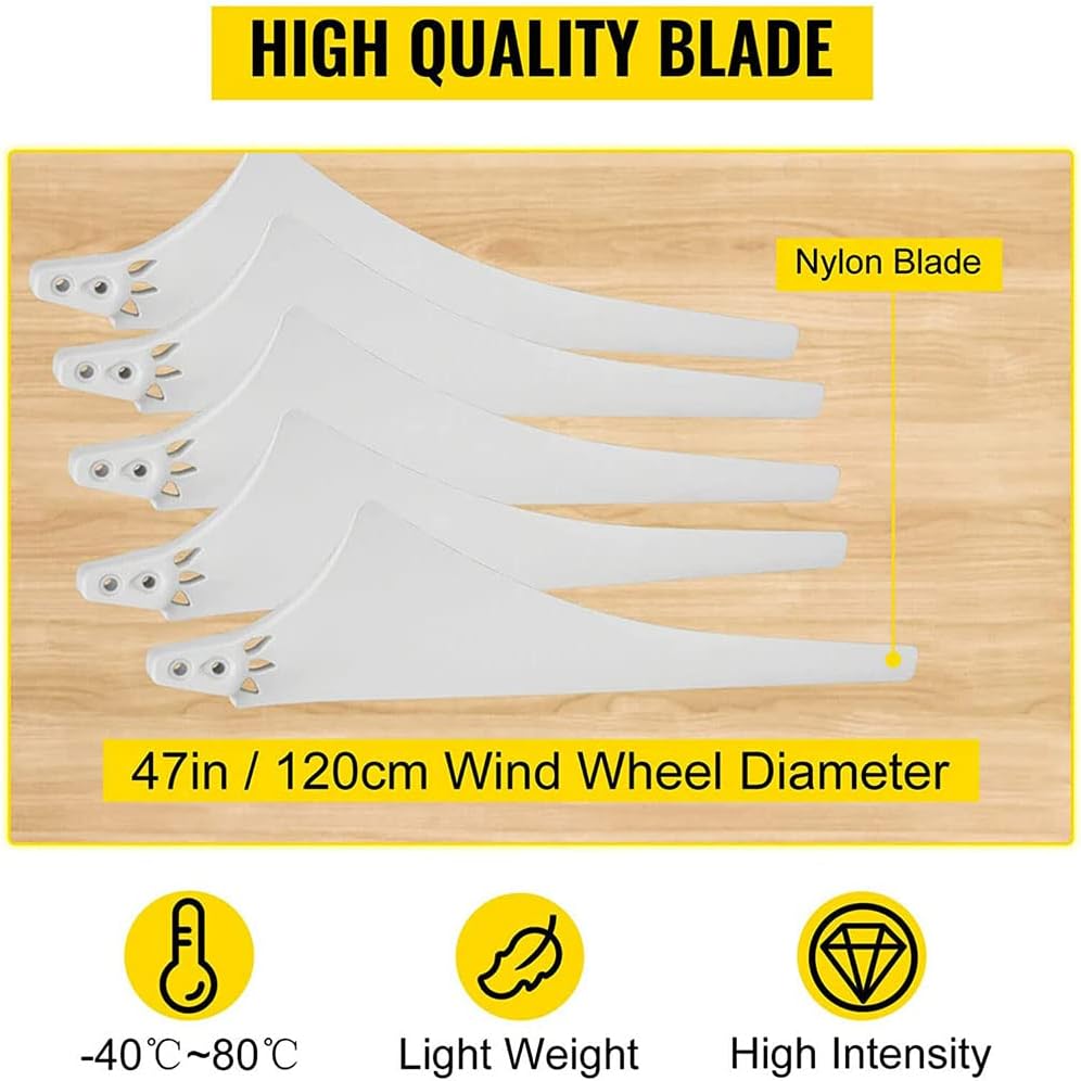 風力タービン、風力タービンジェネレーター 5枚羽根風力タービン 家庭用低騒音高効率、12V (24V)