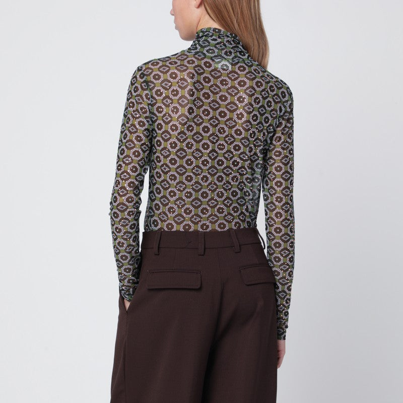Monot Dries Van Noten Semi透明なグリーンプリントタートルネックジャンパー - Image 5