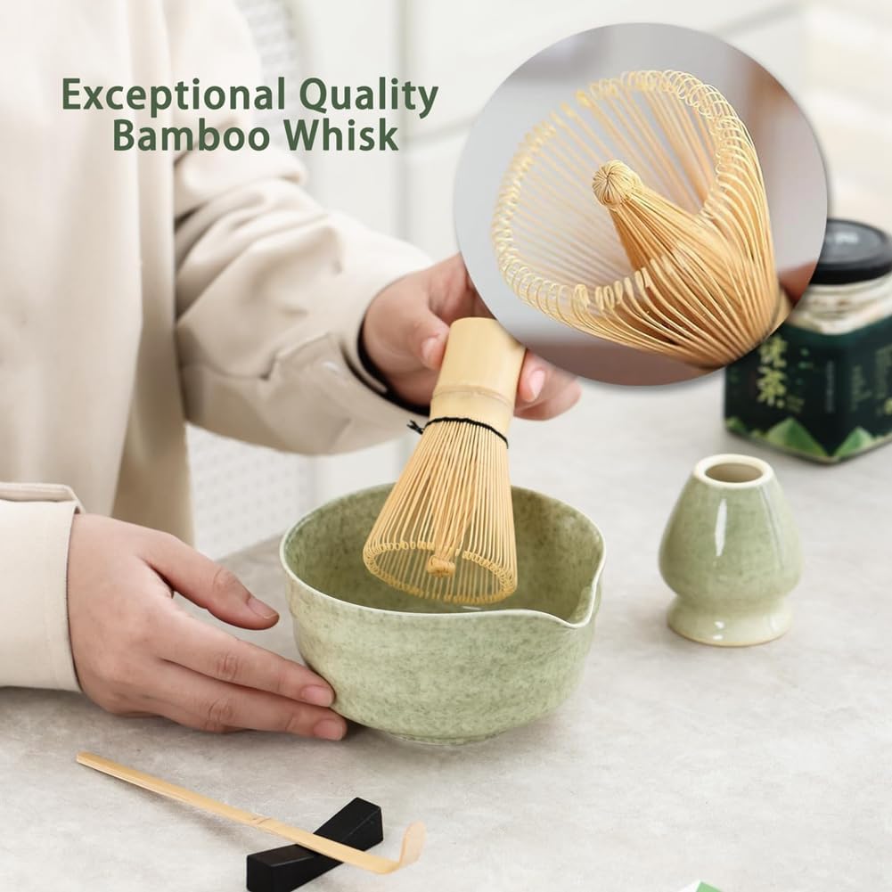 Chaksy Matcha Set, Japanese Tea Set Includes Matcha Bowl with Spout, Matcha Holder, Bamboo Matcha and Bamboo Scoop