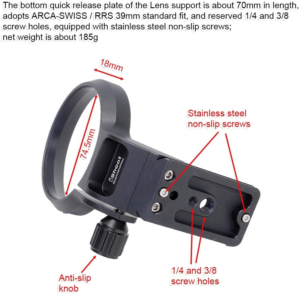 iShoot 74.5mm Metal Camera Ring Tripod Mount Ring, Lens Support Collar, Lens Bracket Collar, Tripod Socket for Canon RF 28-70mm f/2L USM, Bottom Quick Release Plate with 1/4 3/8 Screw Hole, Fits