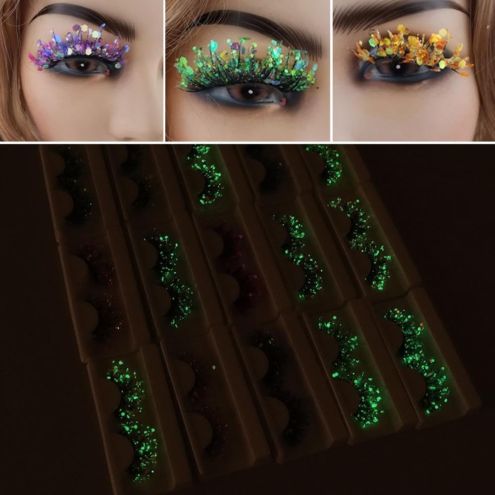 1 Pair 25mm 3D Luminous Mink Lashes Fluffy Dramatic Eyelashes Messy Long False Eyelashes Makeup Sequin Eyelash (Q-01)