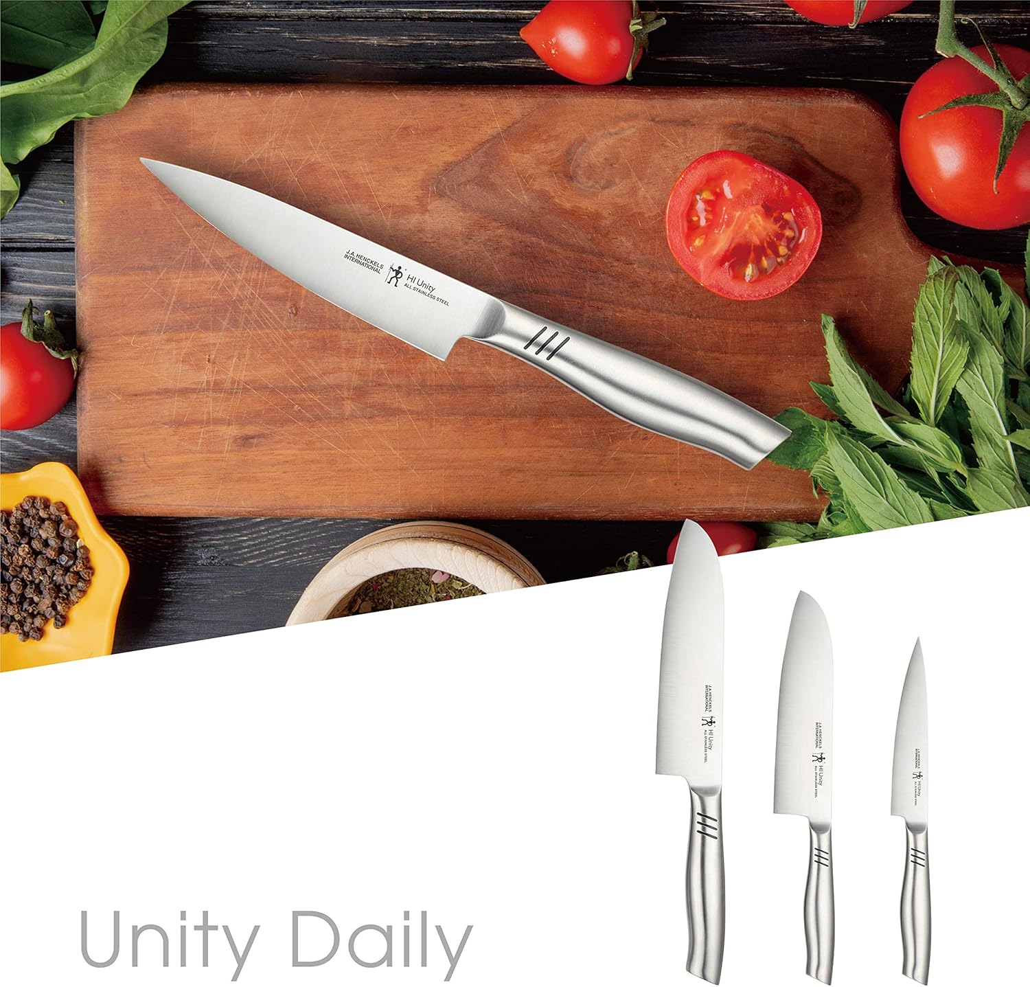 Henckels Unity Daily Santoku Knife, 7.1 inches (180 mm), All Stainless Steel, Dishwasher Safe, for Vegetables, Meat, Fish, Regular Sales Item in Japan, 19367-181