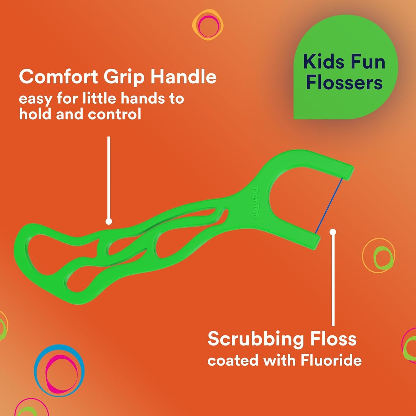 DenTek Fun Flossers - Palillos de hilo dental para niños con sabor a fruta silvestre, 90 unidades