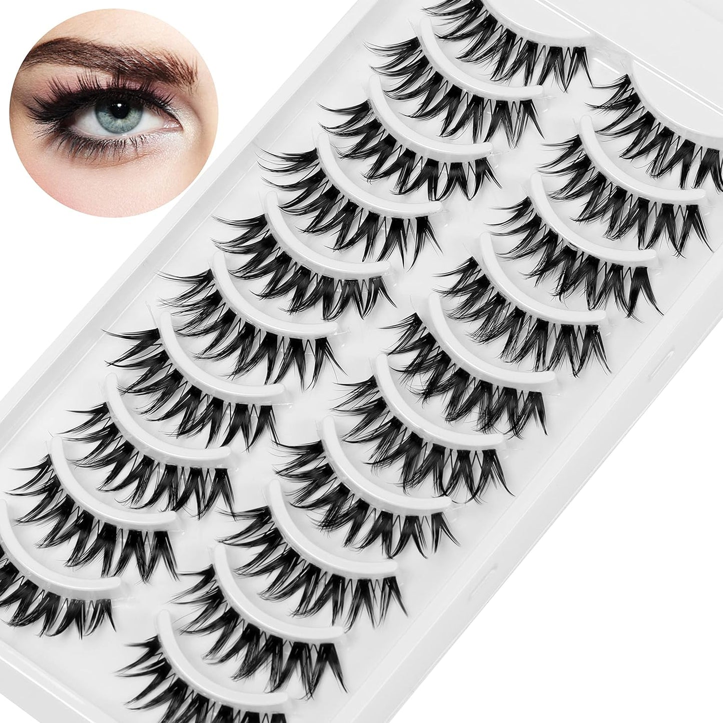 10 Pairs Cat Eye Lashes Clear Band Fluffy Natural False Eyelashes 3D Soft Volume Lashes Look Like Eyelash Extensions Reusable Fake Min Crush (C01)