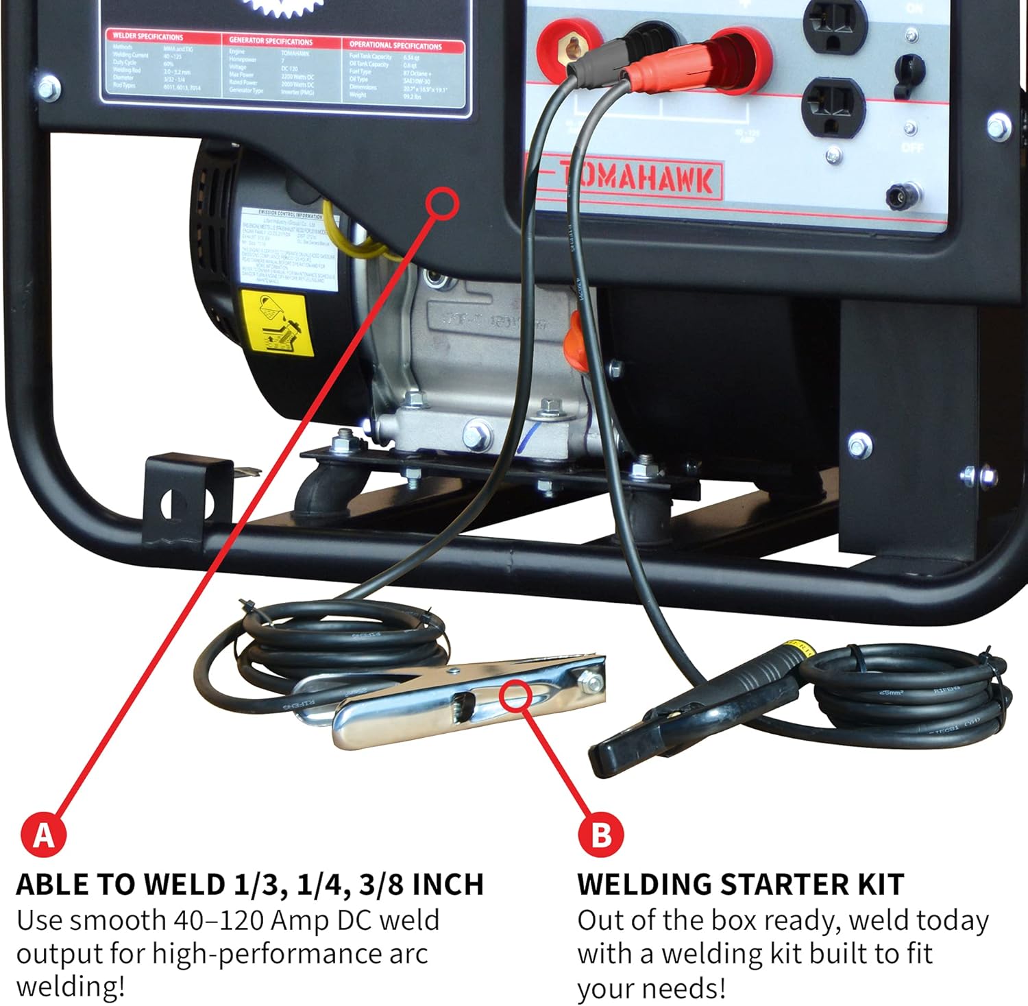 Tomahawk Power Welder Generator Rod Welder Engine Driving 120 Amp 7 HP Gasoline Portable 2,200 Watt Quiet Inverter Generator Engine