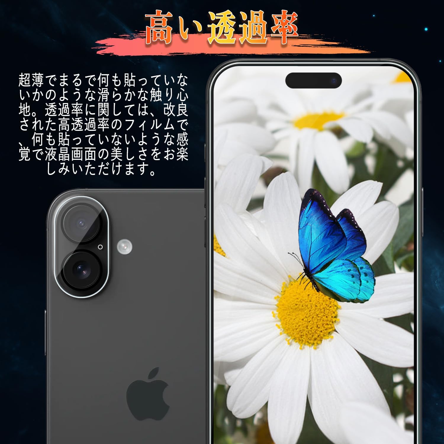 Compatible 17 Camera Film 16 Lens Film [Set of 2 - Black Edges] Made of Asahi Glass Material 9H Hardness High Transmittance Scratch Resistant Ultra Thin Dustproof Shatterproof Easy Installation 17/16