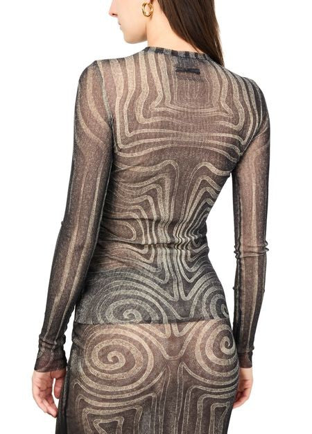 JEAN PAUL GAULTIER Spiral printed mesh long sleeves top - Image 5