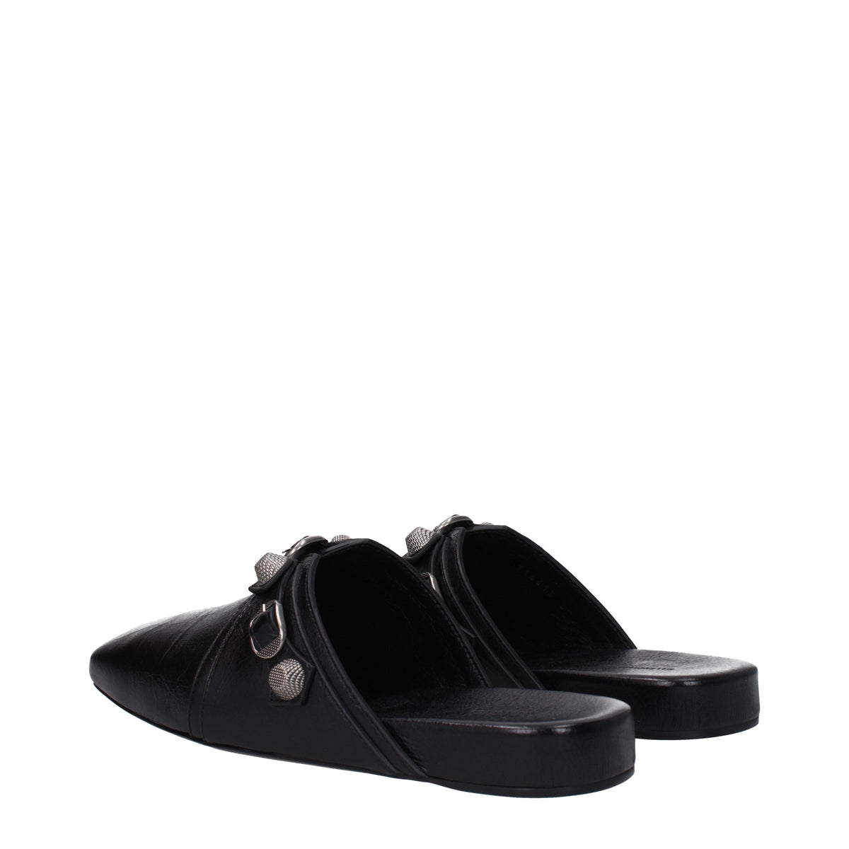 Balenciaga バレンシアガのスリッパとひづめの居心地の良いカゴルマンレザーブラック - Image 5