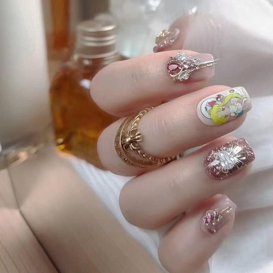 New Sailor Moon 5D Embossed Anime Nail Art Sticker Decal Kids Princess Cartoon Cartoon Moon Hair Sailor Moon Anime Nail Art Stickers(2 Pcs)+4pcs Sailor Moon 3D Diamond Nail Art Accessories for Nail