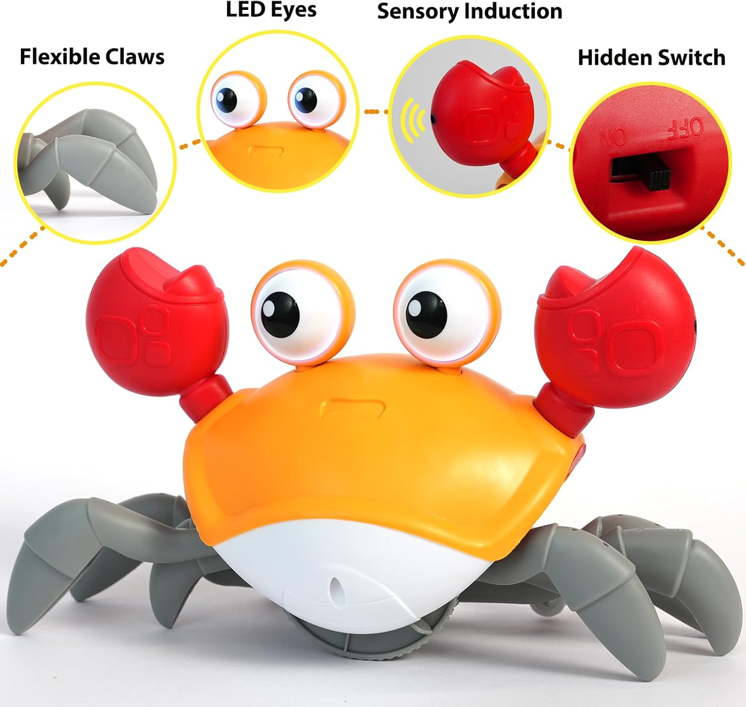 Crawling Crab Toy for Kids with Music, Electronic Light Up Crawling, Automatically Avoiding Obstacles, Moving Toys for Kids, Boys and Girls
