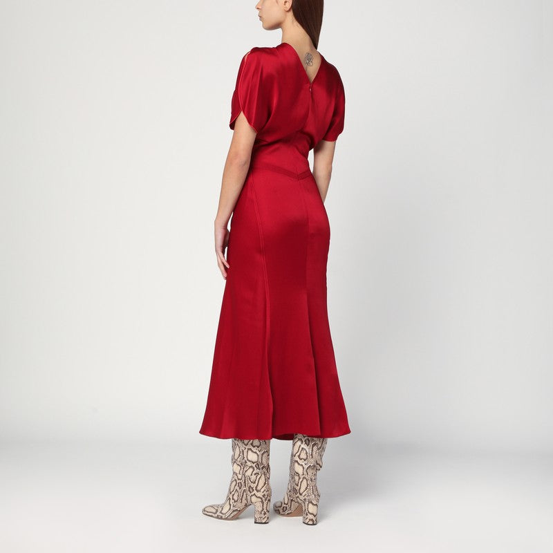 Victoria ビクトリア・ベッカム・フクシア・ピンク・ミディ・ドレスが集まった腰 - Image 5