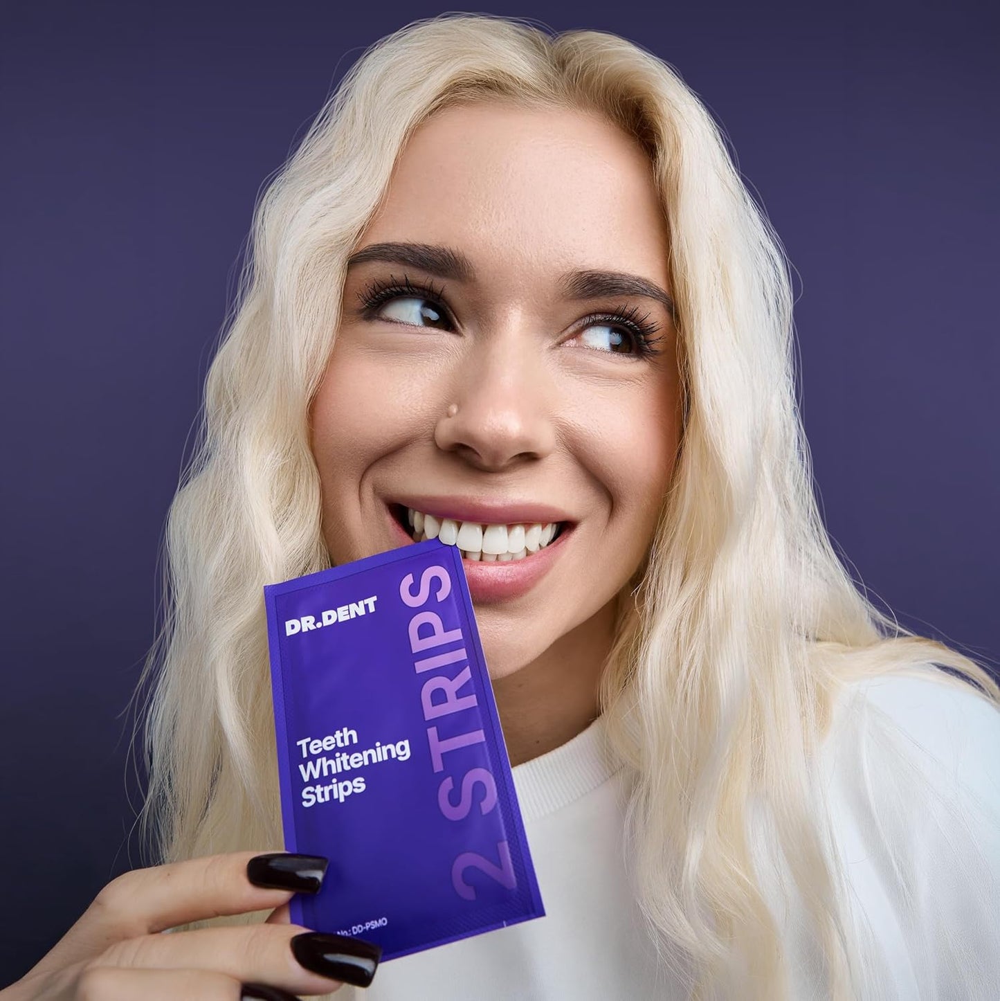 DRDENT Tiras blanqueadoras de dientes moradas, 21 tratamientos, seguras para esmalte, blanqueamiento dental no sensible, blanqueamiento sin ningún daño, paquete de 42 tiras