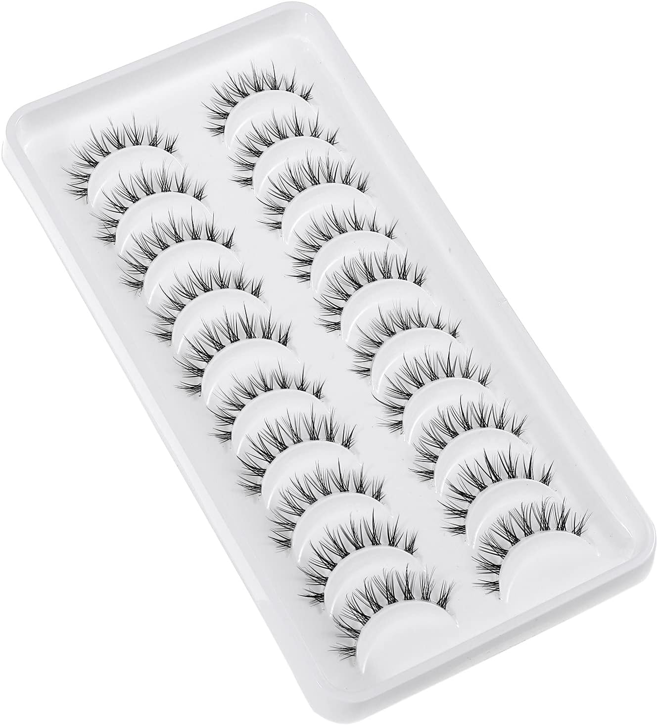 10 Pairs Whispy Lashes 3D Natural False Eyelashes Spiky Fairy Lashes with Clear Band Fake Mink Lashes (Y12)