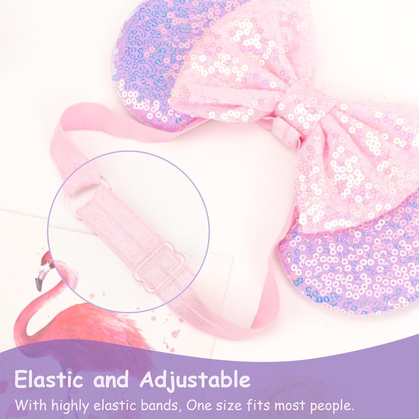 DRESHOW Minnie Ears Headbands Mouse Ears Sequins Bow Headbands Adjustable Elastic Headband Sequins Party Decoration Costume Cosplay for Women