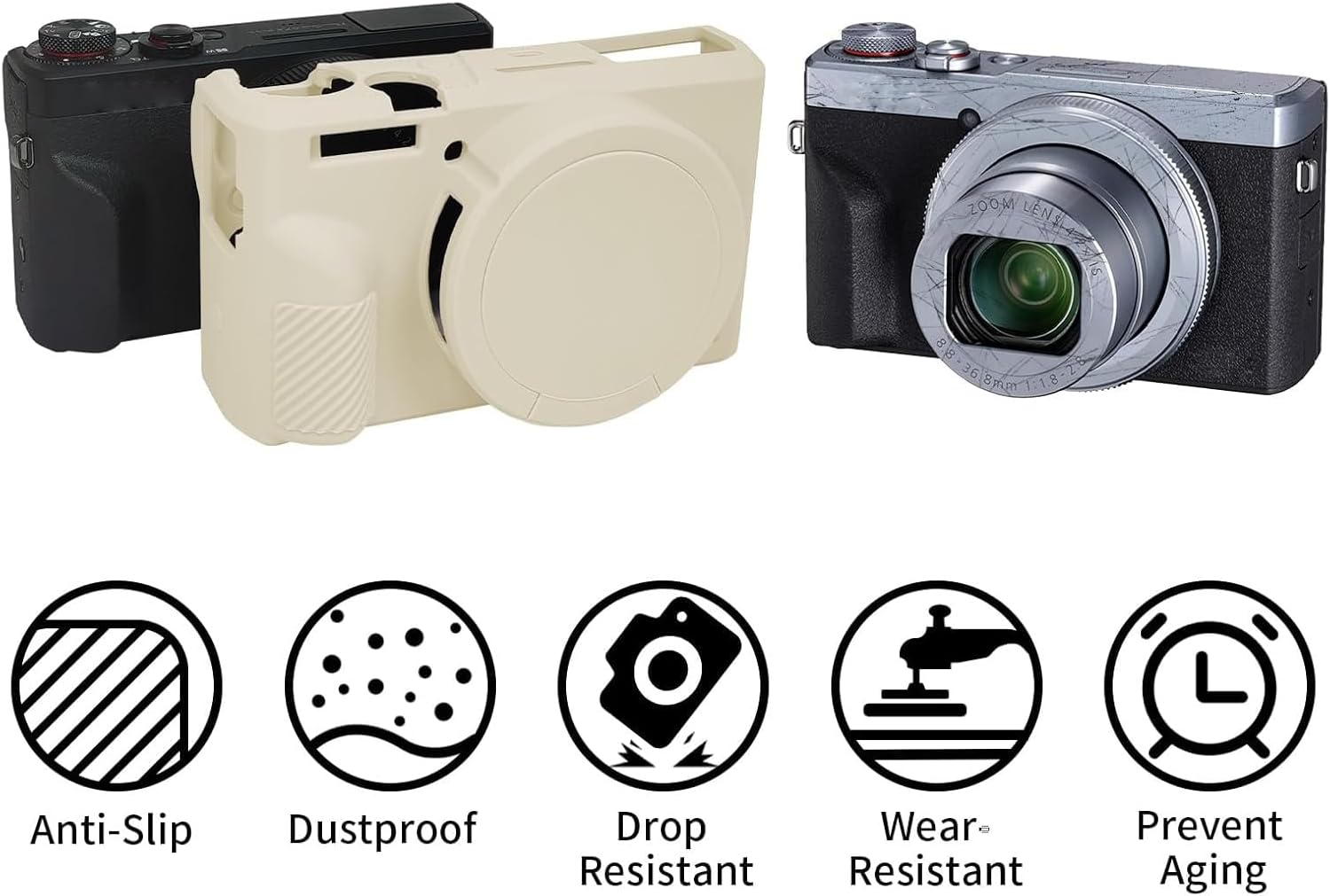 VECASDEN Soft Silicone Cover with Lens Cap for Canon G7 X Mark III Easy Install Lightweight Protective Cover Black
