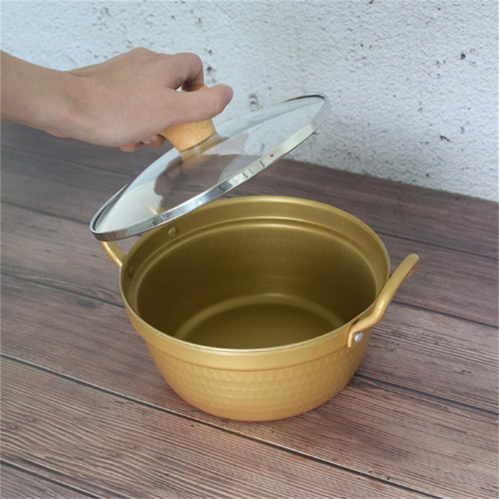 Kiwet Spill Proof Snow Flat Pot, Two-Handed Small Soup Pot, Hammered Pattern Sukiyaki Pot, Instant Ramen Pot, Small Soup Pot, Home Use, Commercial Nabe Udon Pot, Korean Ramen Pot, Kitchen Utensils,