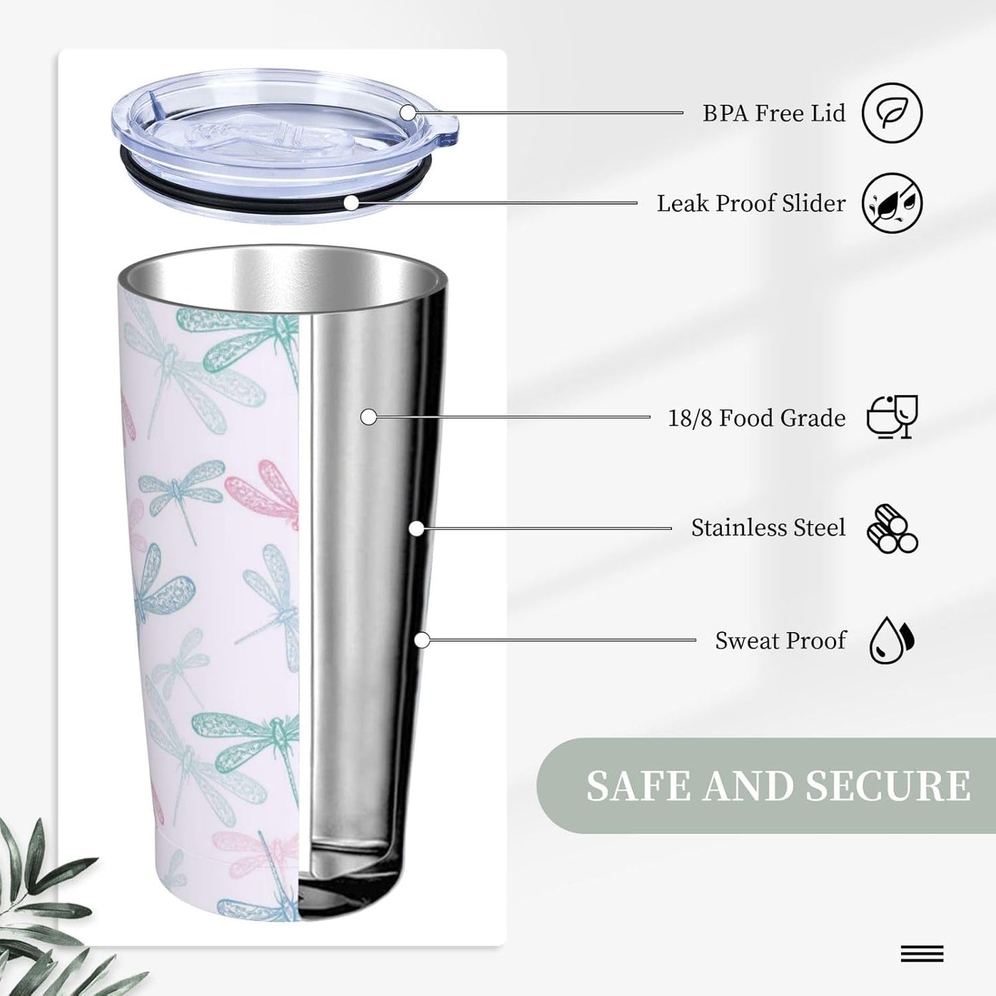 Dragonfly - Vaso de 20 onzas con tapa y popote para mujeres y hombres, taza aislada con diseño de libélula rosa y azul, para amantes de los animales, vaso de acero inoxidable de doble pared