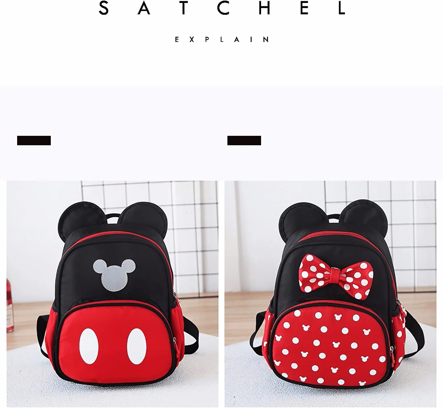 Lindas mochilas mini, bolsa de dibujos animados roja, mochila de viaje con moño de orejas de ratón, Mochilas Daypack
