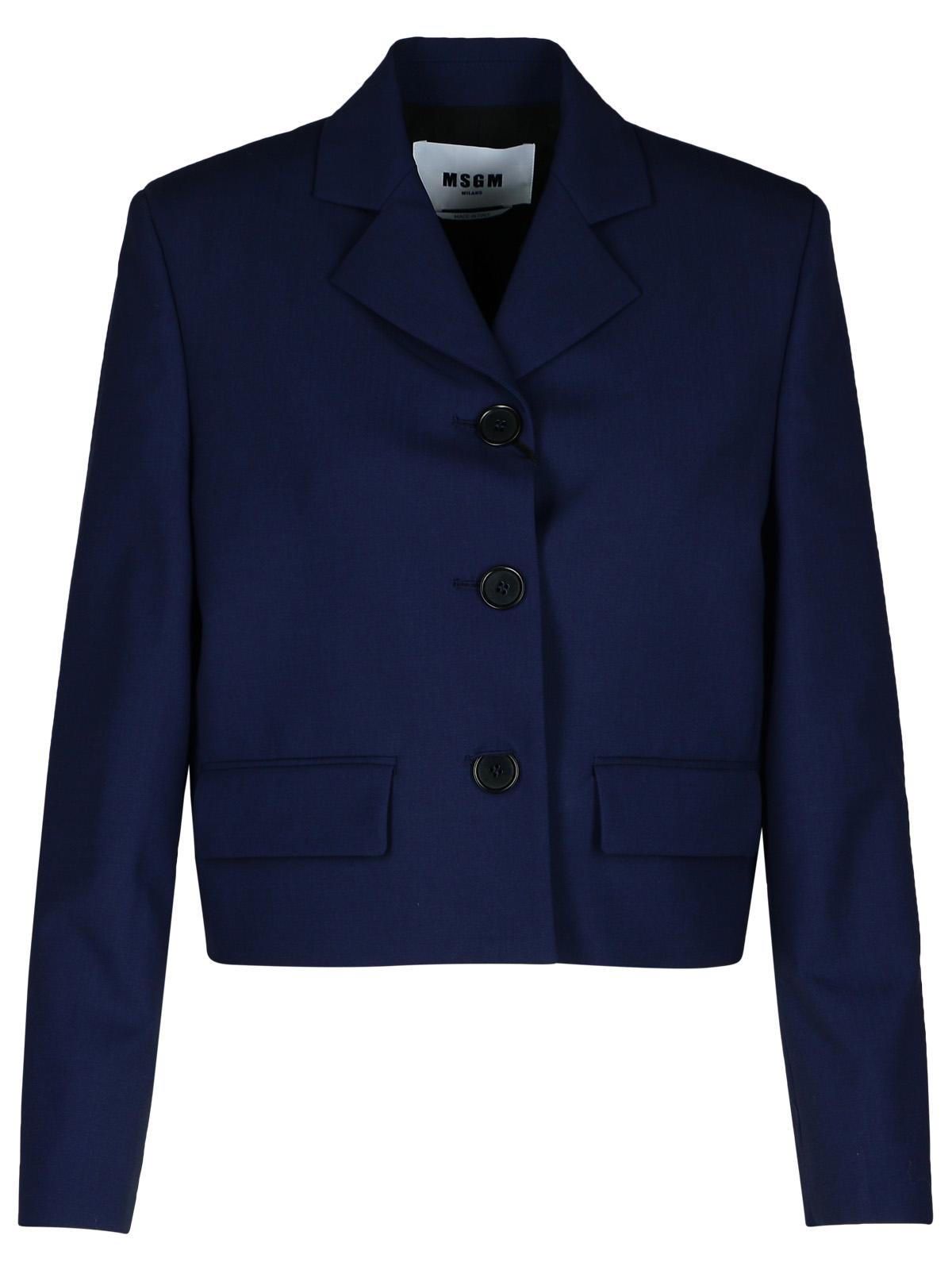 Msgm MSGMネイビーバージンウールクロップブレザー - Image 5