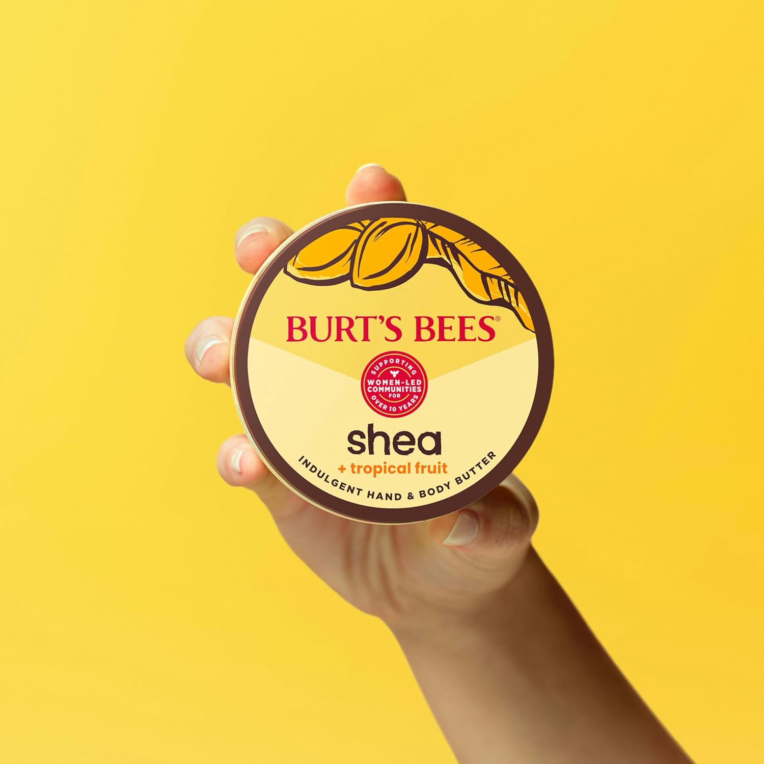 Burt's Bees Manteca de karité + frutas tropicales indulgente para manos y cuerpo, no grasa, rica en antioxidantes para una piel brillante, no irritante, cuidado de la piel de origen natural, 11 onzas.