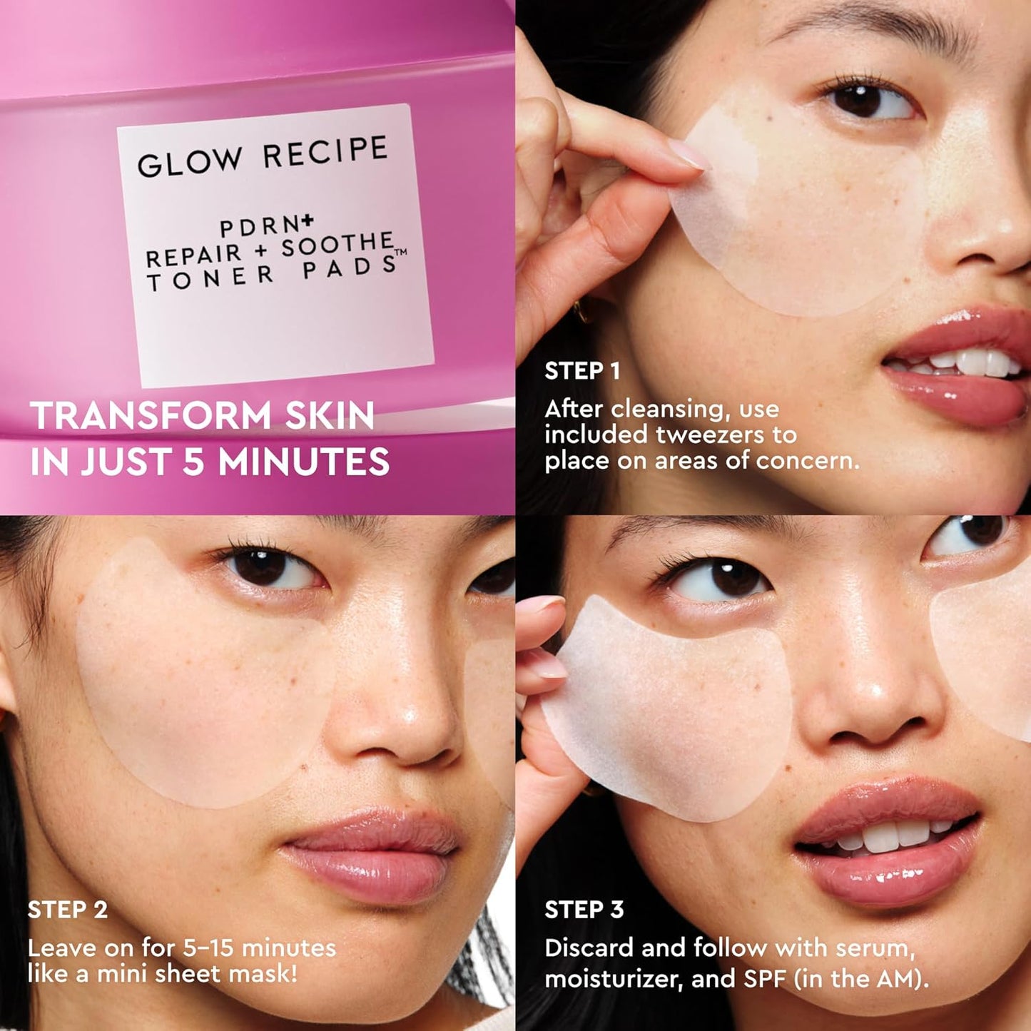 Glow Recipe PDRN+ - Almohadillas de tóner reparadoras y calmantes, almohadillas de tóner facial sin fragancia para pieles sensibles, reparación de barreras, reducción de enrojecimiento + hidratación