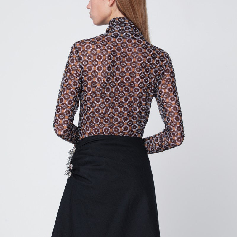 Monot Dries Van Noten Semi透明な茶色のプリントTurtleneckジャンパー - Image 5