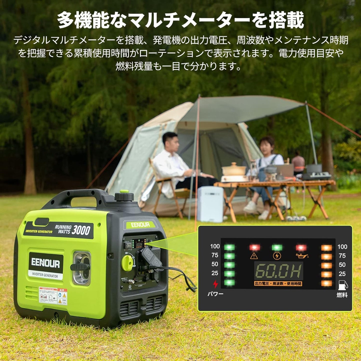 EENOUR DK3000iS Inverter Generator, Rated Output, 3.0 kVA, Recommended for Disaster Prevention, Sine Wave, Soundproof, High Output, Lightweight, Quiet, Household Gasoline Generator, Portable