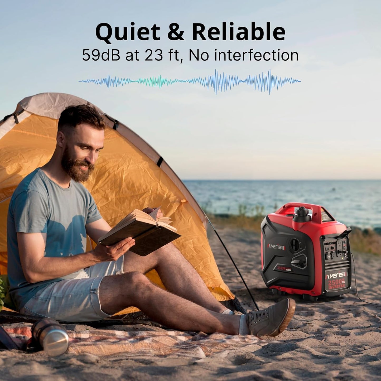 2500 Watt Gas Powered Portable Inverter Generator with CO Sensor Ultra Quiet Home Backup Emergency Camping EPA Compliant 2025 Version