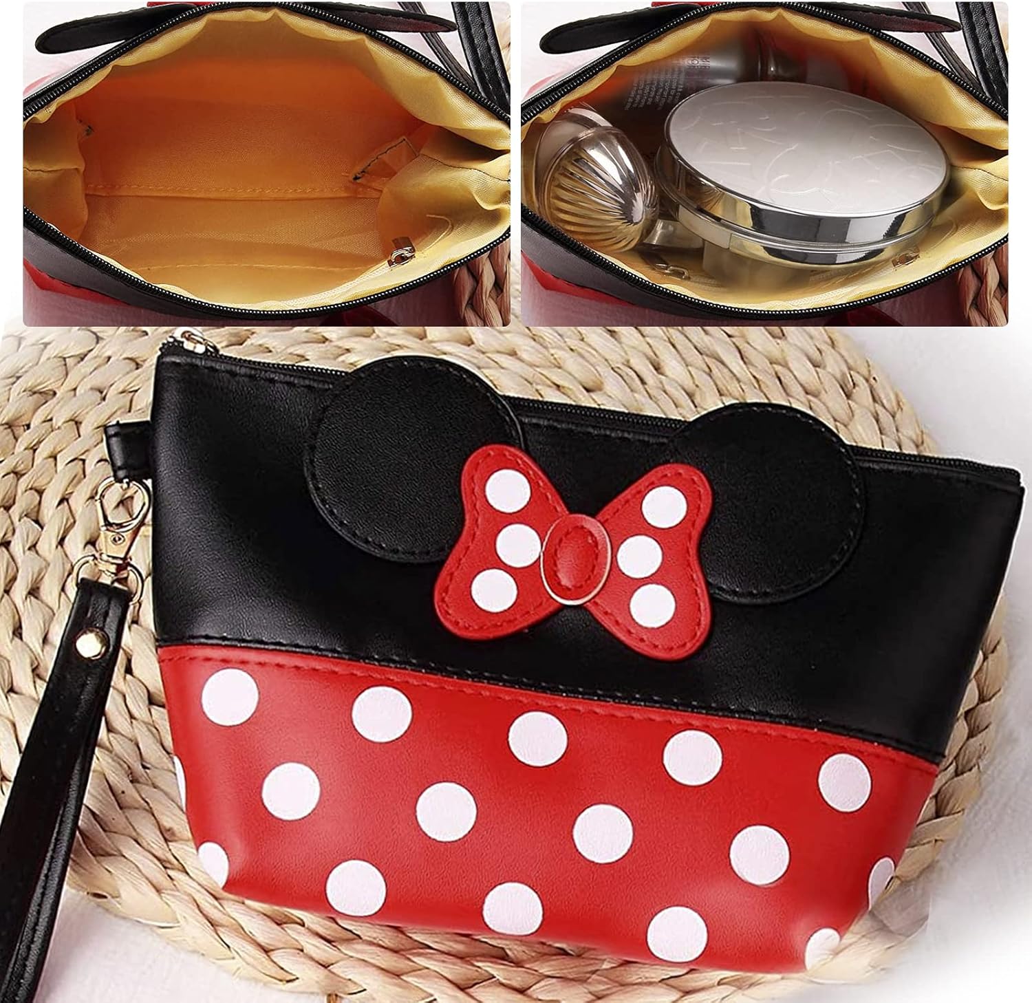 Mickey Make-Up Storage Bag, Women's PU Travel Bag with Bowknots, Premium Quality Large Toiletry Bag, Organiser for Women