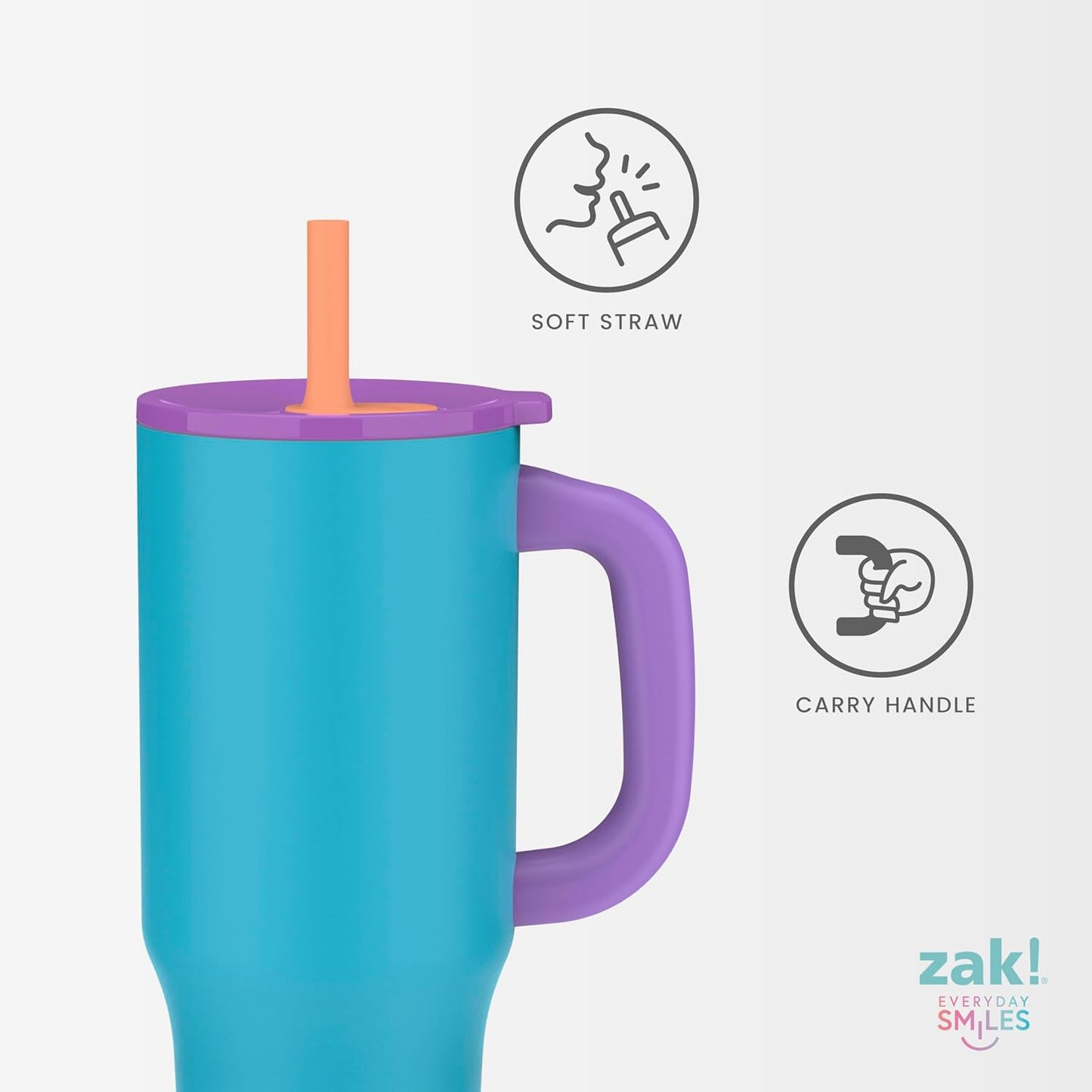 Zak Designs Disney Sutton - Vaso de viaje para llevar o en casa, acero inoxidable de 40 onzas con aislamiento al vacío, popote de silicona, asa de transporte y obras de arte 3D para bebidas frías (Minnie Mouse)