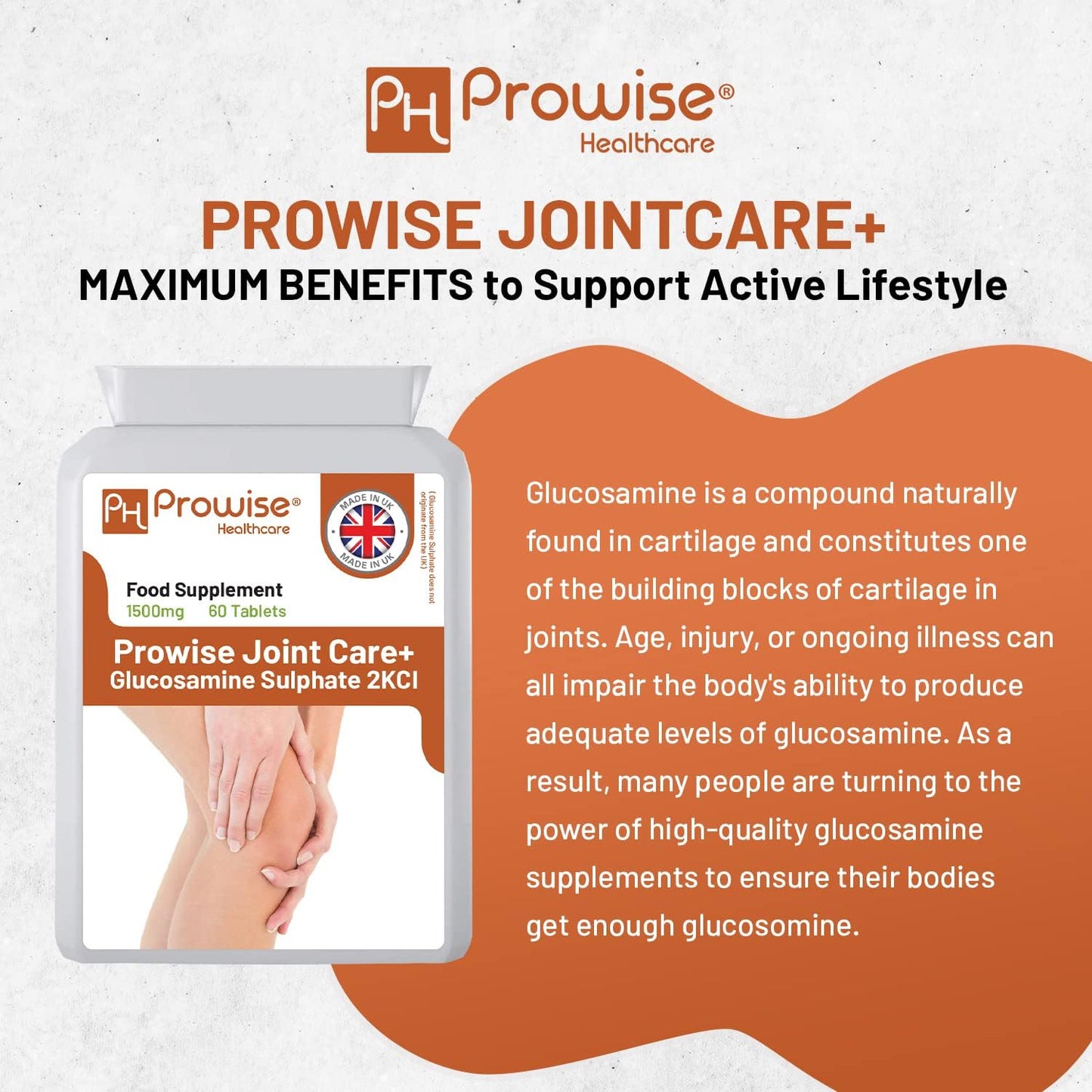 Joint Care + Glucosamine Sulfate 2KCL 1500mg 60 Tablets - Made in UK by Prowise Healthcare