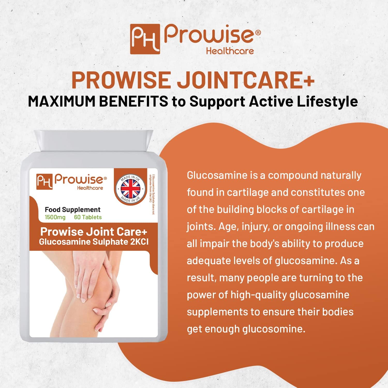 Joint Care + Glucosamine Sulfate 2KCL 1500mg 60 Tablets - Made in UK by Prowise Healthcare