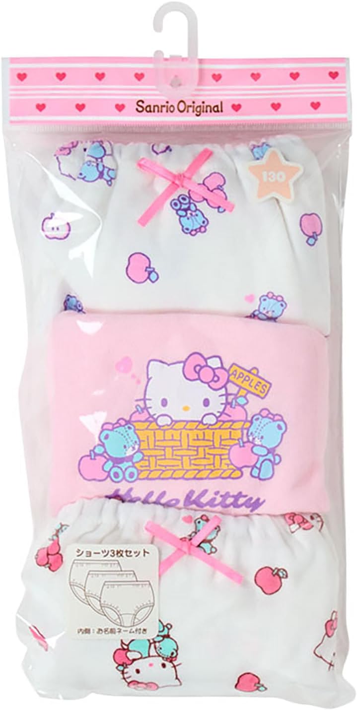 Sanrio 153745 Kids Shorts, Set of 3, Hello Kitty Apple, 47.2 inches (120 cm), 100% Cotton, With Name
