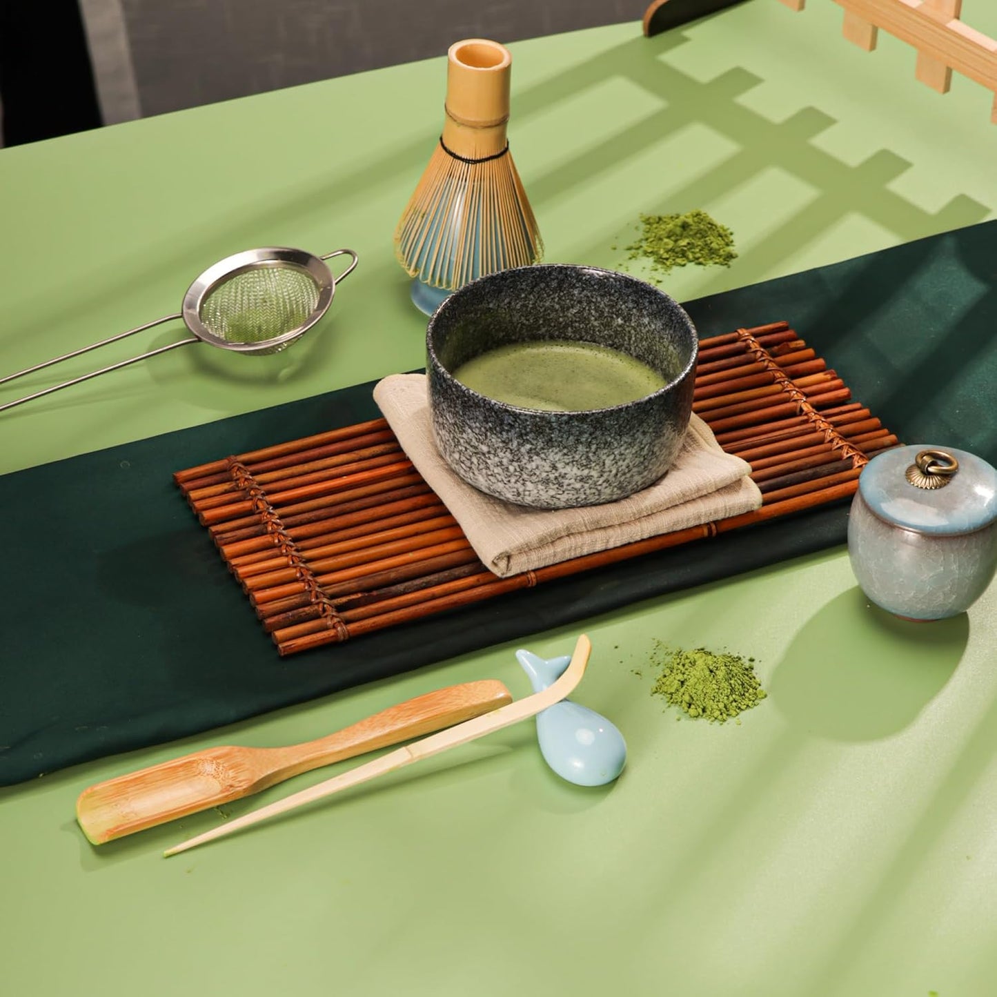 DiDiBirDi Matcha Bowl Set, Matcha Bowl, 9 Piece Set, Suitable for Beginners, Can Also Be Used as a Gift Matcha Whisk Stand, Matcha Bamboo Scoop, Natural Bamboo Wooden Spoon, Traditional Bamboo Chasen