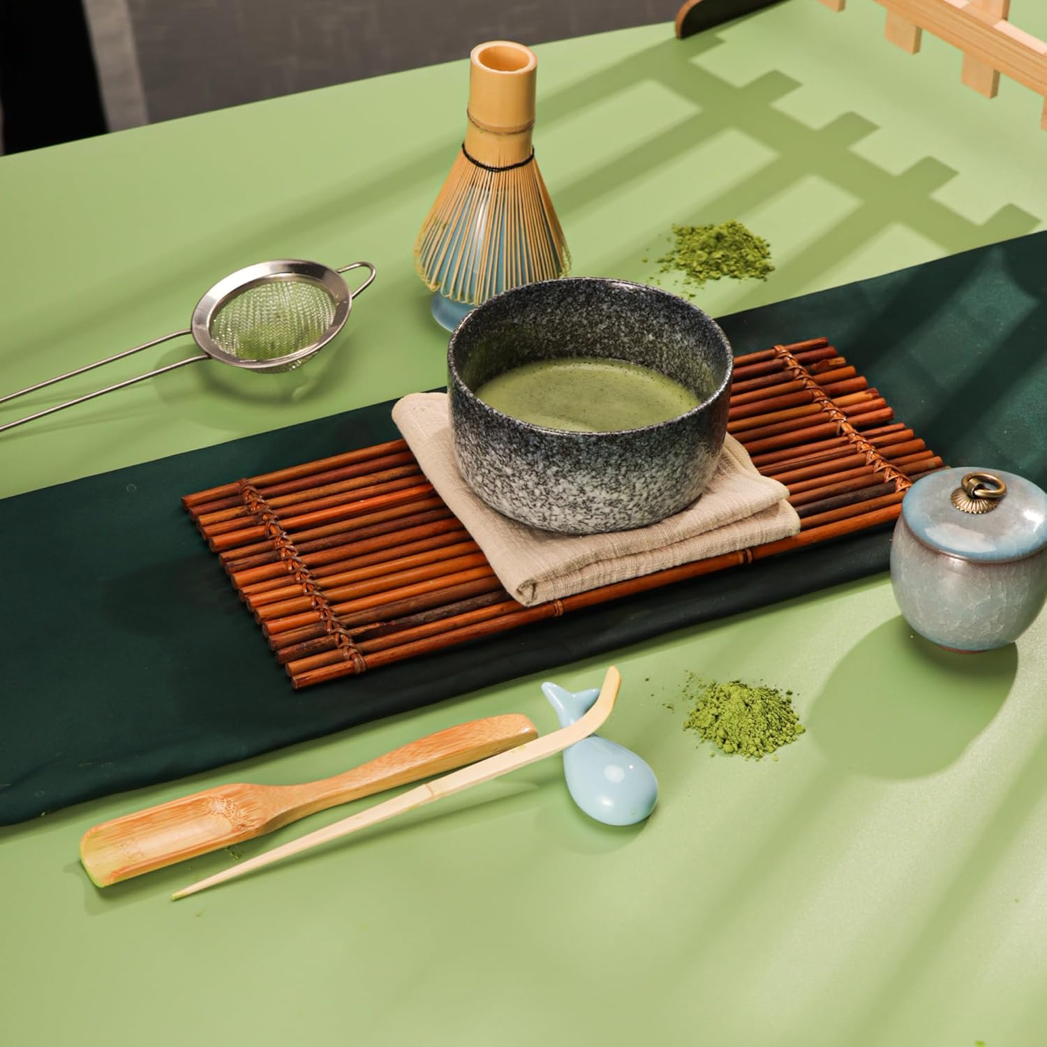 DiDiBirDi Matcha Bowl Set, Matcha Bowl, 9 Piece Set, Suitable for Beginners, Can Also Be Used as a Gift Matcha Whisk Stand, Matcha Bamboo Scoop, Natural Bamboo Wooden Spoon, Traditional Bamboo Chasen