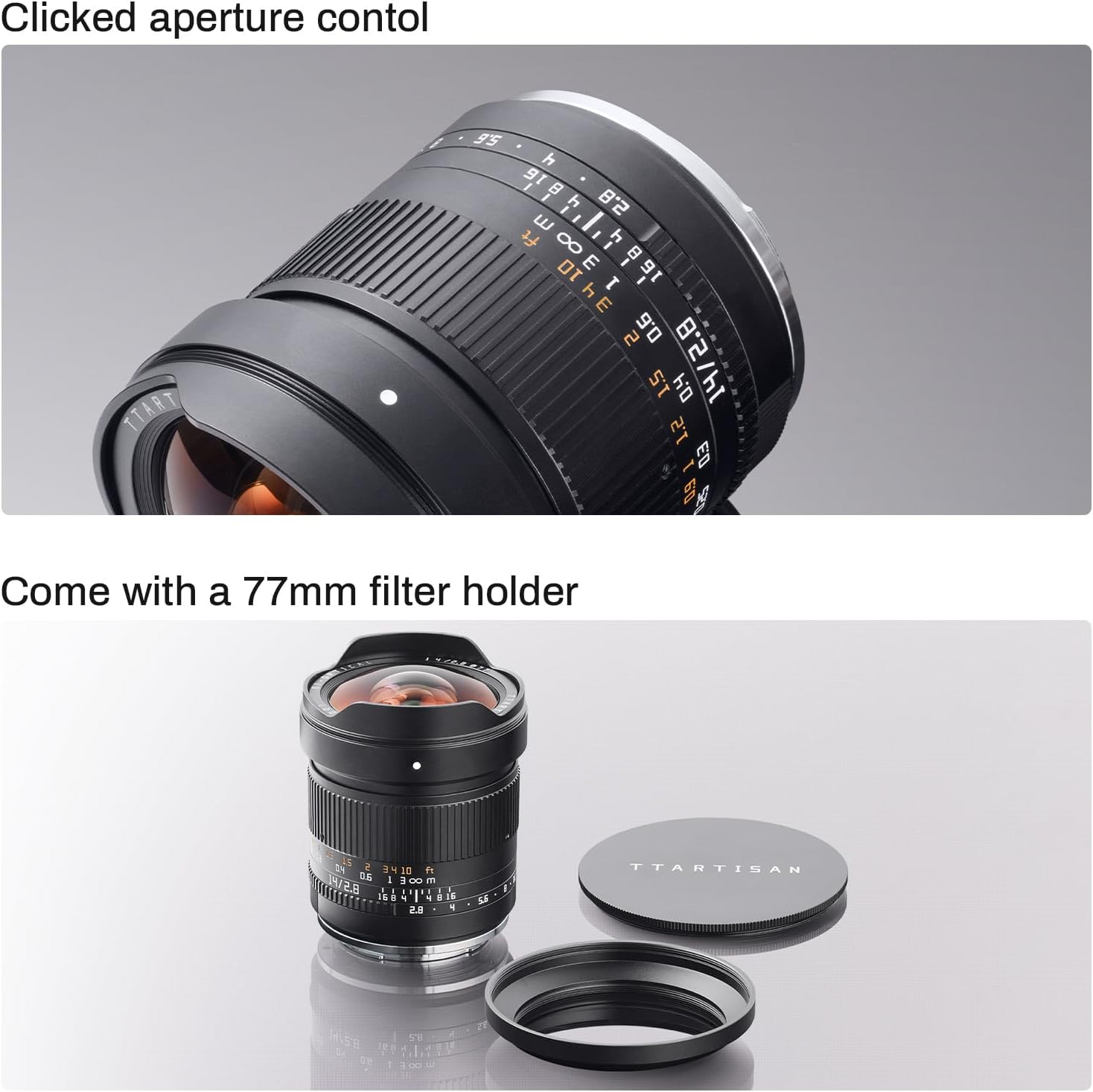 TTARTISAN 0.6 inch (14 mm) F2.8 Full Size Ultra Wide Angle Single Focus Lens 114° Angle of View Large Aperture Manual Focus Lens, Ideal for Starry Sky Landscapes Architecture Travel Street Photography