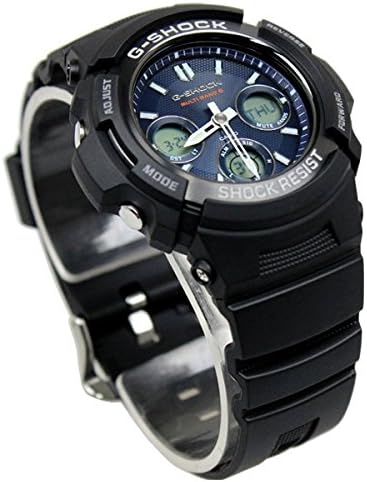 Self-Defense Officer Navy Seals Police Officer G-Shock 200m Water Resistant Radio Solar Analog Digi Plastic Belt Watch for Men (AWG-M100MR-4, AWG-M100SB-2A, AWG-M100S-7A) (AWG-M100SB-2A (AWG-M100SB-2A