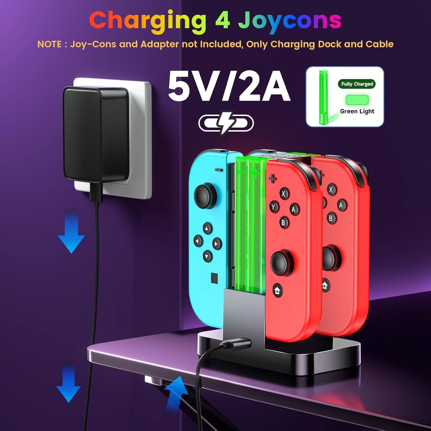 Switch & Switch 2024 New Model for Organic EL Joy-Con Charging Stand, RGB Light, 6 Modes Switching, Timing Function, Overcharge Prevention, USB-C Cable Included